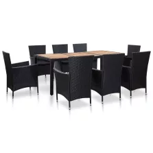   vidaXL 9-részes fekete polyrattan kültéri étkezőszett párnákkal