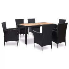   vidaXL 7-részes fekete polyrattan kültéri étkezőgarnitúra párnákkal
