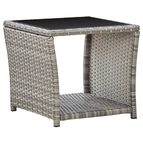 vidaXL szürke polyrattan és üveg dohányzóasztal 45 x 45 x 40 cm