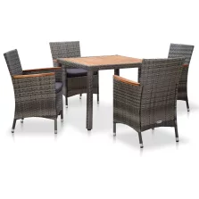   vidaXL 5 részes szürke polyrattan kerti étkezőgarnitúra párnákkal