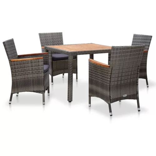 vidaXL 5 részes szürke polyrattan kerti étkezőgarnitúra párnákkal