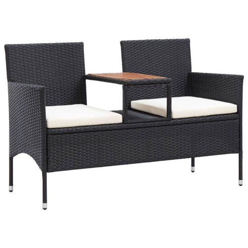 vidaXL 2 személyes fekete polyrattan kerti pad teázóasztallal 143 cm