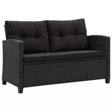  vidaXL fekete polyrattan kétszemélyes kerti kanapé párnákkal 124 cm
