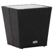   vidaXL fekete polyrattan és edzett üveg teázóasztal 41,5x41,5x43 cm