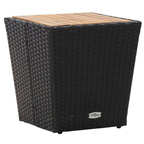 vidaXL fekete polyrattan és tömör akácfa teázóasztal 41,5x41,5x43 cm