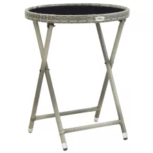   vidaXL szürke polyrattan és edzett üveg teázóasztal 60 cm