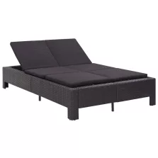   vidaXL fekete polyrattan kétszemélyes napozóágy párnával