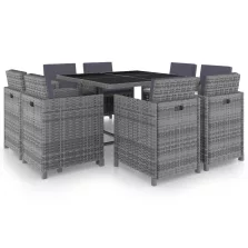   vidaXL 9 részes antracitszürke polyrattan étkezőszett párnákkal