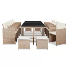   vidaXL 15 részes bézs polyrattan kültéri étkezőszett párnákkal