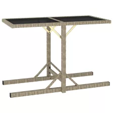   vidaXL bézs üveg és polyrattan kerti asztal 110 x 53 x 72 cm