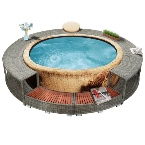 vidaXL szürke polyrattan jakuzzi-keret