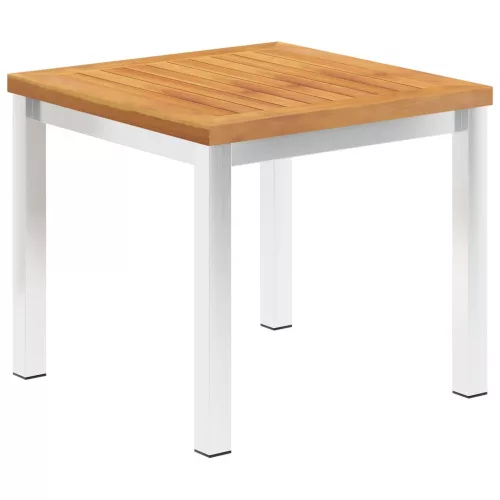 vidaXL tömör akácfa és rozsdamentes acél kerti kisasztal 45x45x38 cm