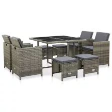   vidaXL 9-részes szürke kültéri polyrattan étkezőszett párnákkal