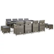   vidaXL 13 részes bézs polyrattan kültéri étkezőszett párnákkal
