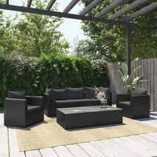   vidaXL 7-részes fekete polyrattan kerti társalgószett párnákkal