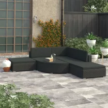   vidaXL 6-részes fekete polyrattan kerti bútorszett párnákkal