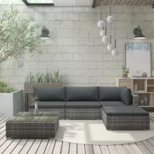   vidaXL 5-részes szürke polyrattan kerti bútorszett párnákkal