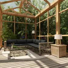   vidaXL 6-részes szürke polyrattan kerti bútorszett párnákkal