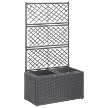   vidaXL fekete rácsos polyrattan magaságyás 2 kaspóval 58 x 30 x 107 cm