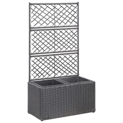 vidaXL fekete rácsos polyrattan magaságyás 2 kaspóval 58 x 30 x 107 cm