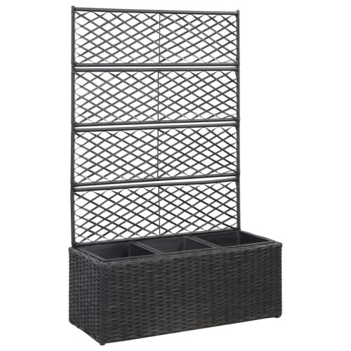 vidaXL fekete rácsos polyrattan magaságyás 3 kaspóval 83 x 30 x 130 cm