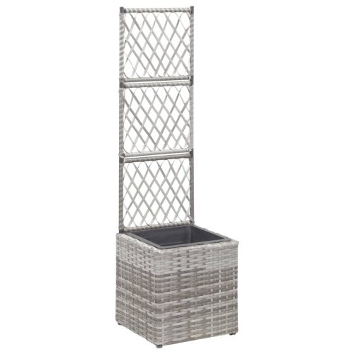 vidaXL szürke rácsos polyrattan virágtartó 1 kaspóval 30 x 30 x 107 cm