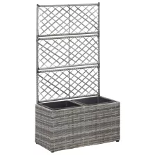  vidaXL szürke rácsos polyrattan magaságyás 2 kaspóval 58 x 30 x 107 cm