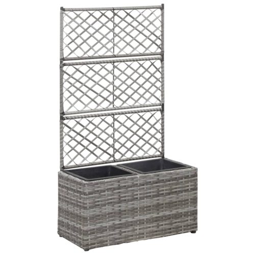 vidaXL szürke rácsos polyrattan magaságyás 2 kaspóval 58 x 30 x 107 cm