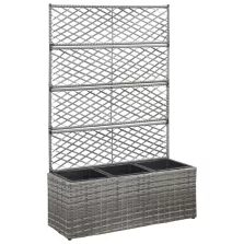   vidaXL szürke rácsos polyrattan magaságyás 3 kaspóval 83 x 30 x 130 cm