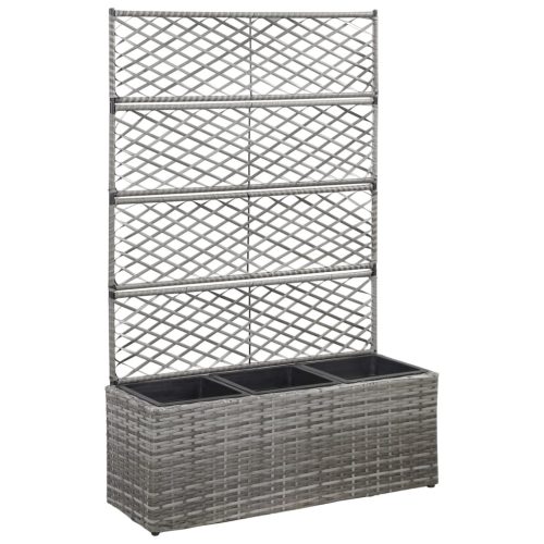 vidaXL szürke rácsos polyrattan magaságyás 3 kaspóval 83 x 30 x 130 cm