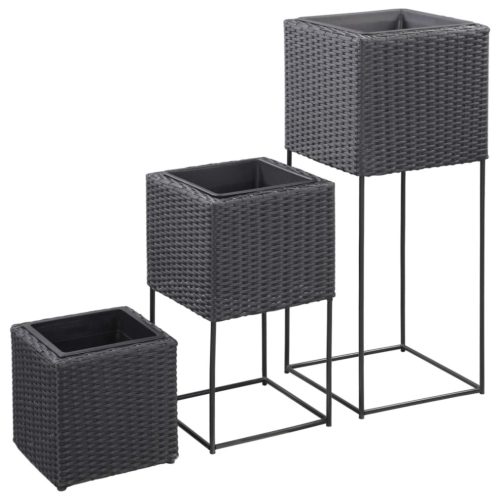 vidaXL 3 db fekete polyrattan kerti magaságyás