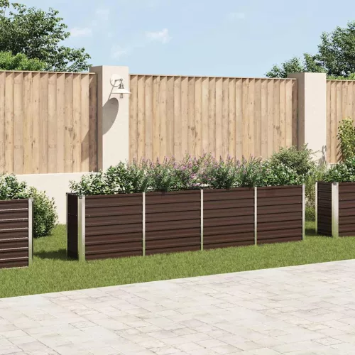 vidaXL barna horganyzott acél kerti magaságyás 320 x 40 x 77 cm