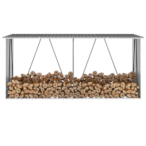 vidaXL antracit horganyzott acél kerti tűzifatároló 330 x 84 x 152 cm