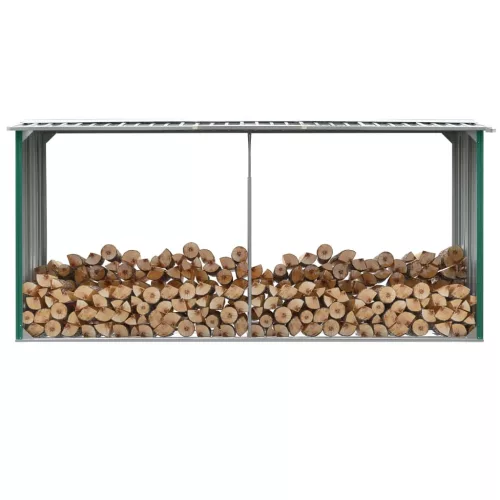 vidaXL zöld horganyzott acél kerti tűzifatároló 330 x 92 x 153 cm