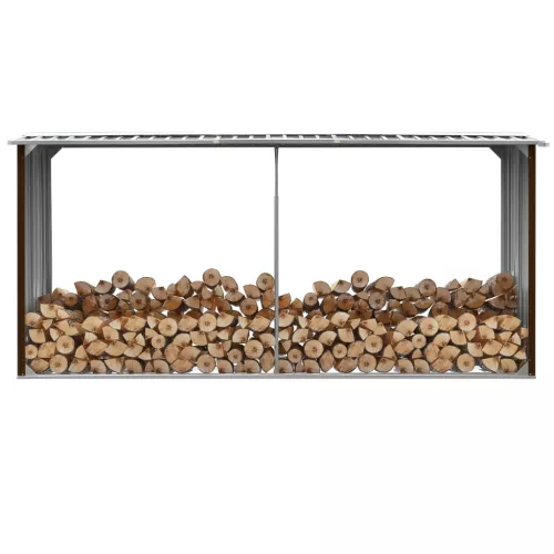 vidaXL barna horganyzott acél kerti tűzifatároló 330 x 92 x 153 cm