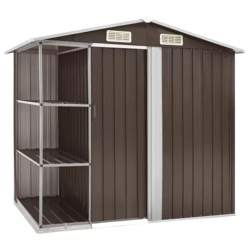 vidaXL barna vas kerti fészer állvánnyal 205 x 130 x 183 cm