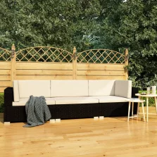   vidaXL 3 darabos fekete polyrattan kerti ülőgarnitúra párnákkal
