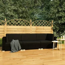   vidaXL 3 darabos fekete polyrattan kerti kanapészett párnákkal