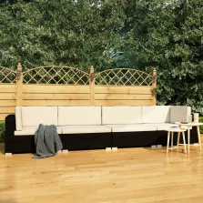   vidaXL 4-részes fekete polyrattan kerti kanapészett párnákkal