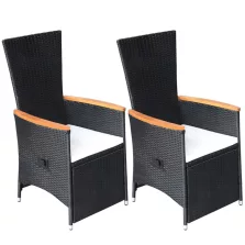   vidaXL 2 db fekete dönthető háttámlás polyrattan kerti szék párnával
