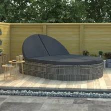   vidaXL 2 személyes szürke polyrattan kerti napozóágy párnával