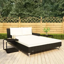   vidaXL 2-személyes fekete polyrattan kerti napozóágy párnákkal