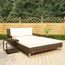   vidaXL 2-személyes barna polyrattan kerti napozóágy párnákkal