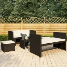   vidaXL 5 részes fekete polyrattan kerti ülőgarnitúra párnákkal