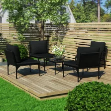   vidaXL 5 részes fekete PVC kerti ülőgarnitúra párnákkal