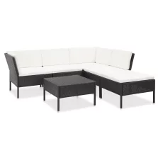   vidaXL 6-részes fekete polyrattan kerti bútorszett párnákkal