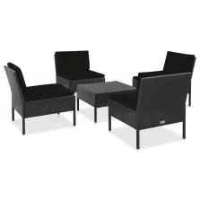   vidaXL 5-részes fekete polyrattan kerti kanapészett párnákkal
