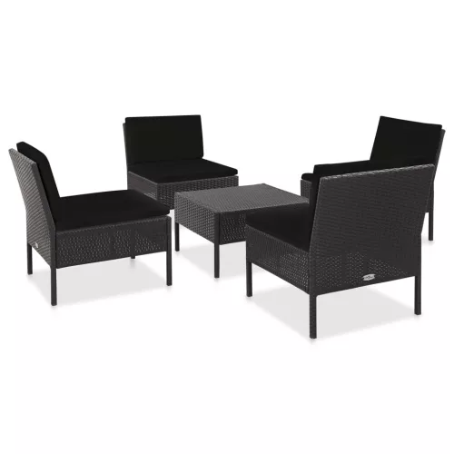 vidaXL 5-részes fekete polyrattan kerti kanapészett párnákkal