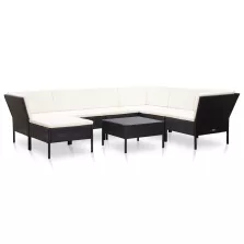   vidaXL 8 részes fekete polyrattan kerti bútorszett párnákkal