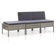   vidaXL 3-részes szürke polyrattan kerti ülőgarnitúra párnákkal